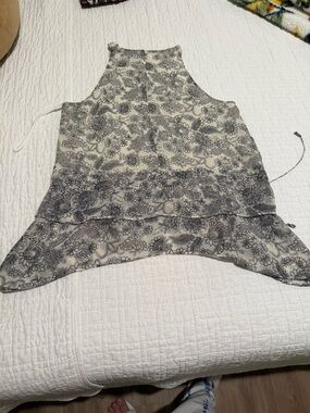 10 Crosby Derek Lam Black and Cream Floral Halter Silk Blouse